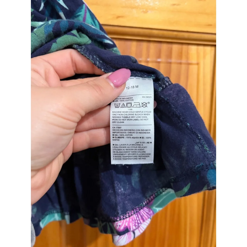 Old Navy Baby Dress 12 18M Floral Tiered Sundress Navy Pink Green